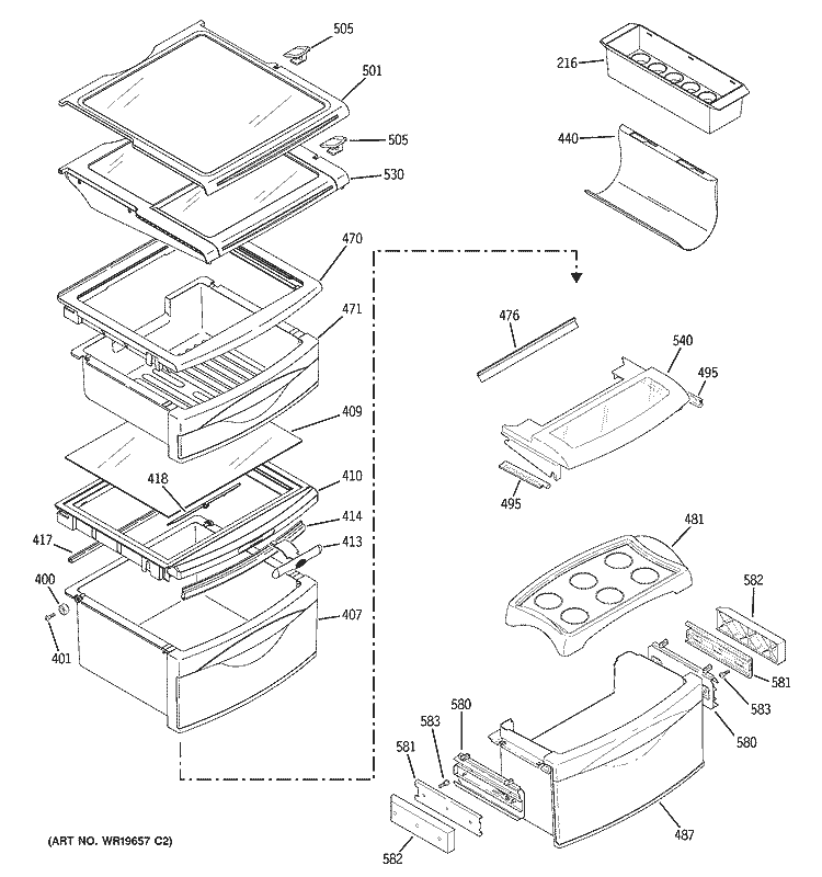 FRESH FOOD SHELVES Diagram and Parts List for PJG25PGTAFSV  General Electric Refrigerator