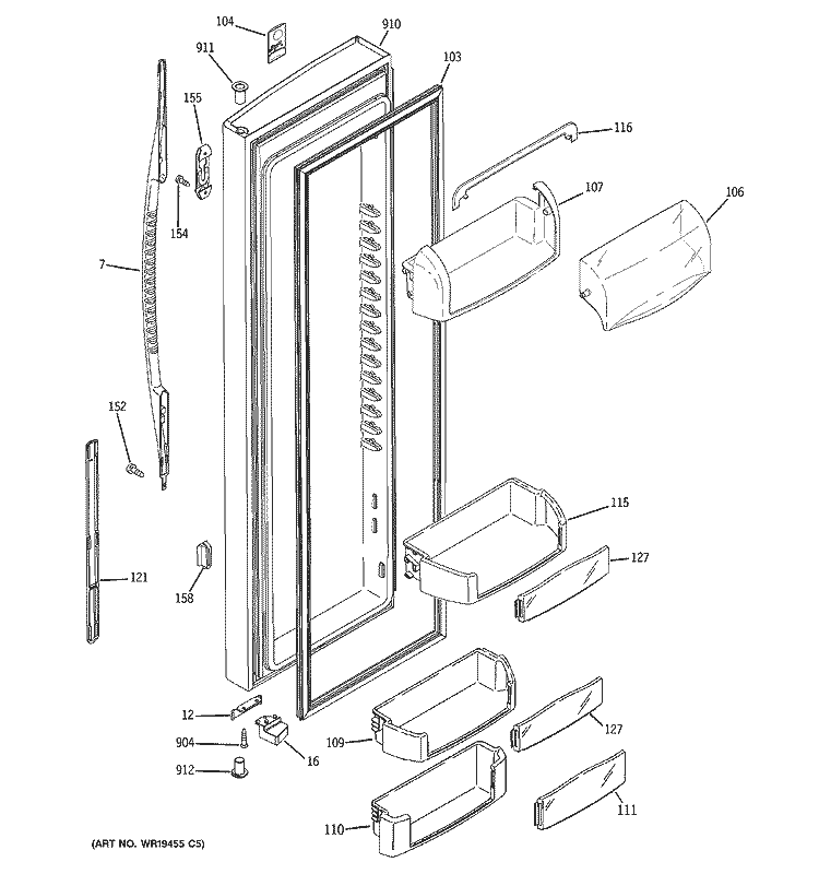 FRESH FOOD DOOR Diagram and Parts List for RCK23LASAFCC  General Electric Refrigerator