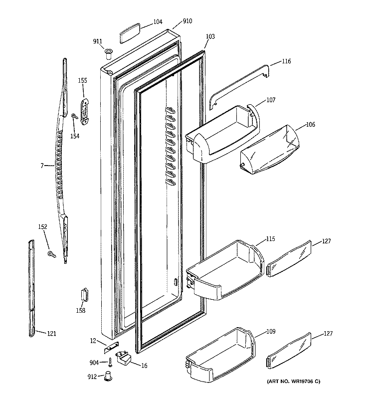 FRESH FOOD DOOR Diagram and Parts List for RSK25LAPCCCC  General Electric Refrigerator