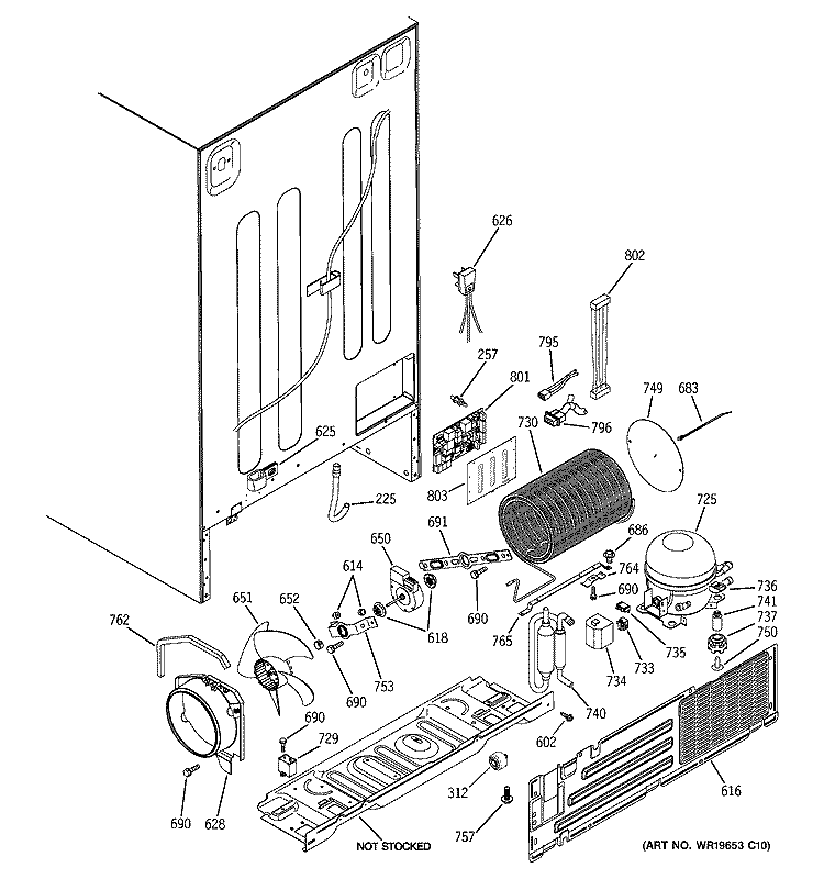 SEALED SYSTEM & MOTHER BOARD Diagram and Parts List for RSK25LAPCCCC  General Electric Refrigerator