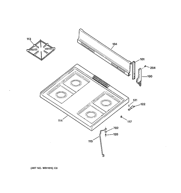 CONTROL PANEL & COOKTOP Diagram and Parts List for RGB508PEH3WH  Hotpoint Range