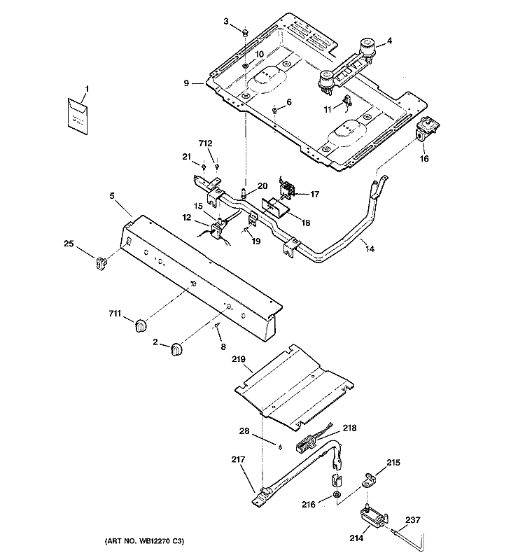 GAS & BURNER PARTS Diagram and Parts List for RGB528PEH2WW  Hotpoint Range