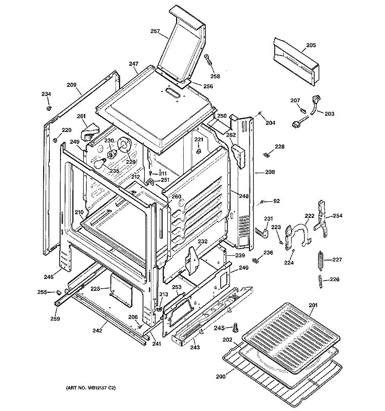 BODY PARTS Diagram and Parts List for RGB533BEK2BB  Hotpoint Range