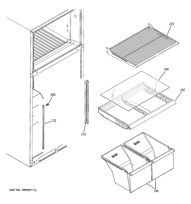 FRESH FOOD SHELVES Diagram and Parts List for HTS18BBPSLCC  Hotpoint Refrigerator