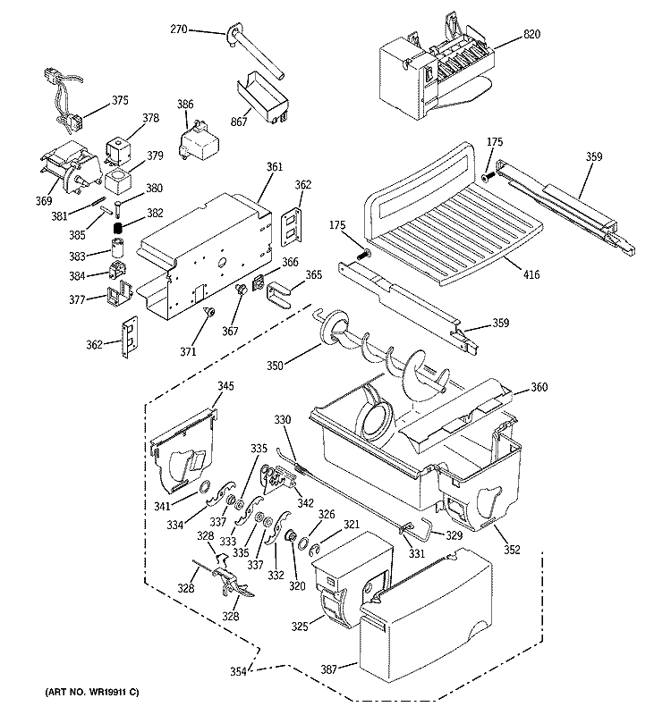 ICE MAKER & DISPENSER Diagram and Parts List for HSK27MGSACCC  Hotpoint Refrigerator