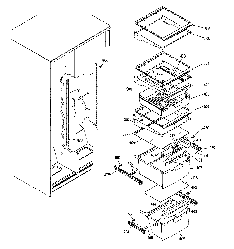 FRESH FOOD SHELVES Diagram and Parts List for BSS25JFRJWW  General Electric Refrigerator