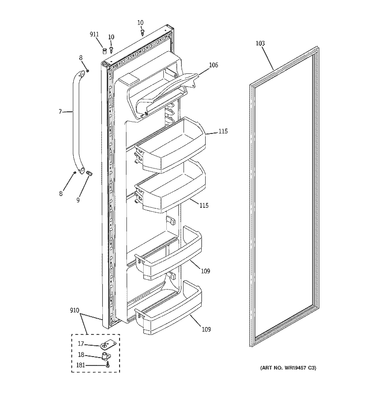 FRESH FOOD DOOR Diagram and Parts List for BSS25JSRJSS  General Electric Refrigerator