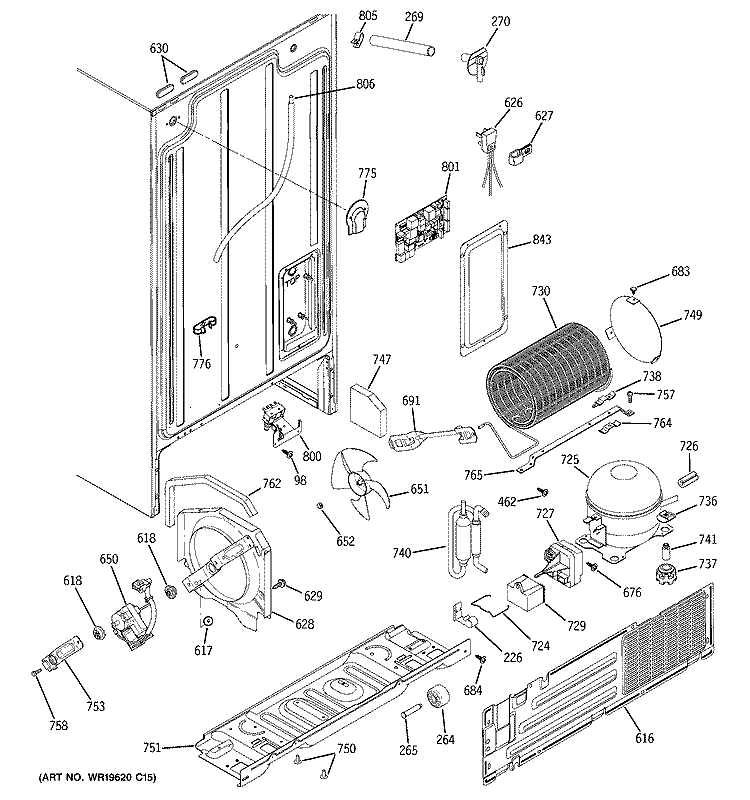SEALED SYSTEM & MOTHER BOARD Diagram and Parts List for BSS25JSRJSS  General Electric Refrigerator