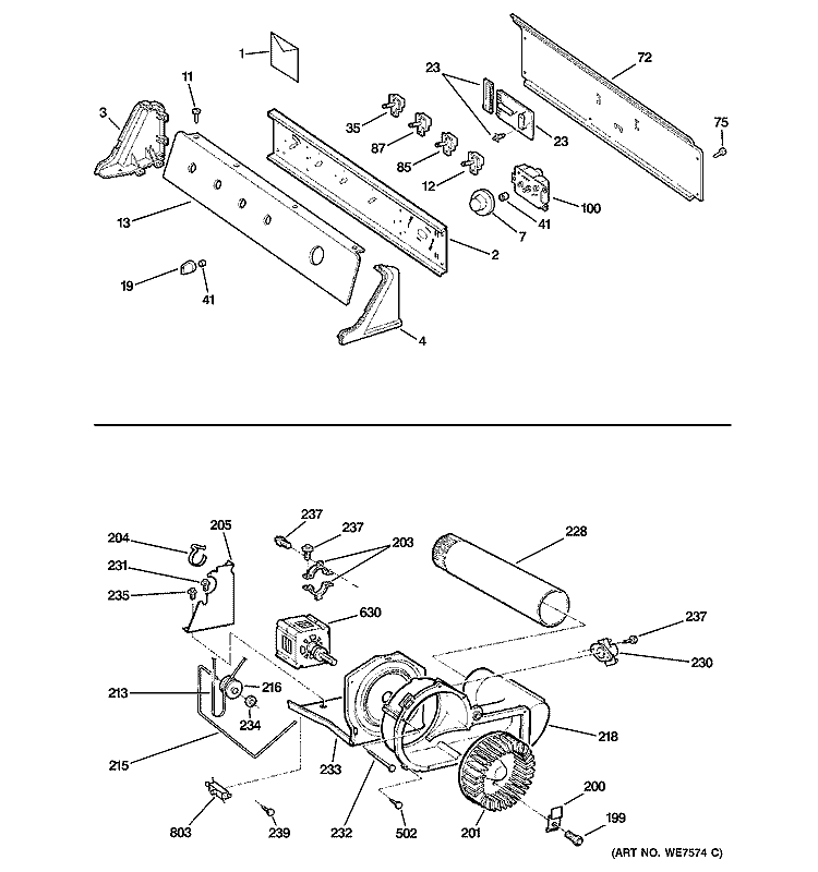 BACKSPLASH, BLOWER & MOTOR ASSEMBLY Diagram and Parts List for DHDSR48GF2WW  General Electric Dryer