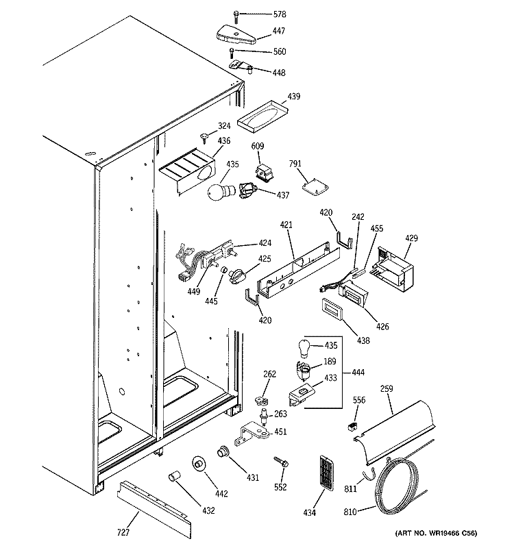 FRESH FOOD SECTION Diagram and Parts List for GSG25MISCFBB  General Electric Refrigerator