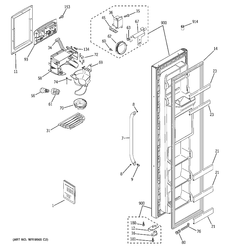 FREEZER DOOR Diagram and Parts List for GSH25JSRJSS  General Electric Refrigerator
