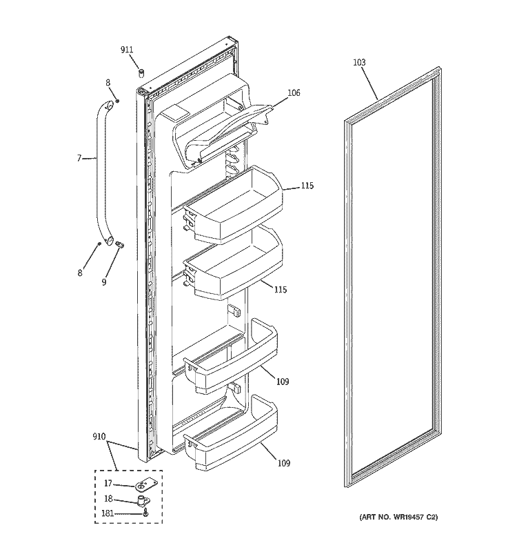 FRESH FOOD DOOR Diagram and Parts List for GSH25JSRJSS  General Electric Refrigerator