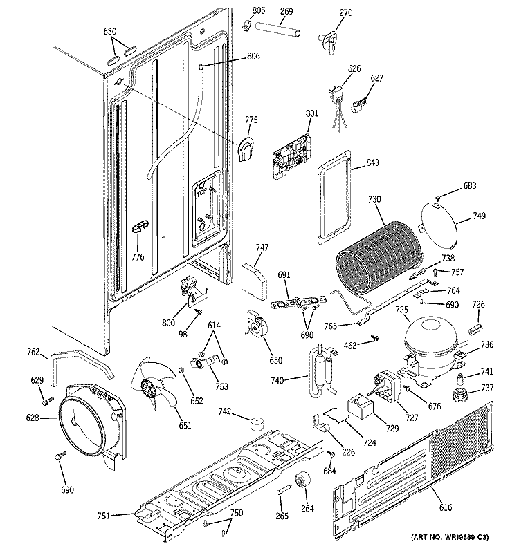 SEALED SYSTEM & MOTHER BOARD Diagram and Parts List for GSH25UFRJBB  General Electric Refrigerator