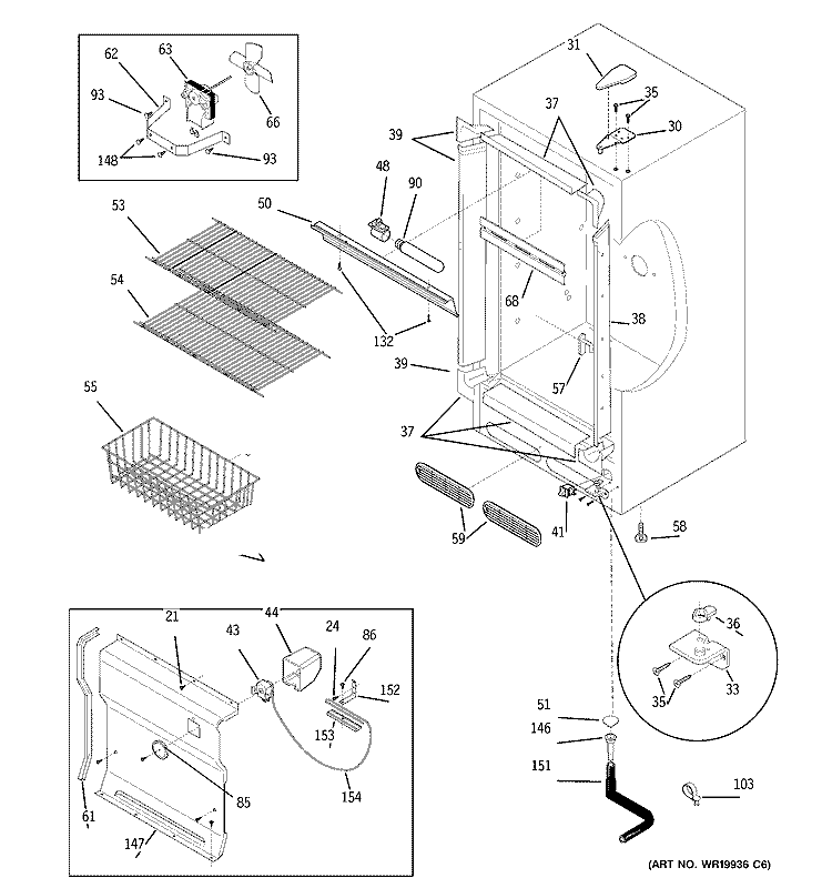 CABINET Diagram and Parts List for FUF20DPGRWH  General Electric Freezer