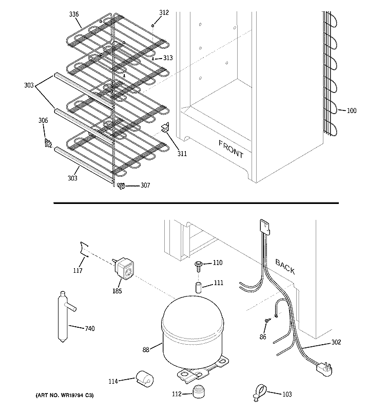 SYSTEM Diagram and Parts List for FUM21DRDRWH  General Electric Freezer