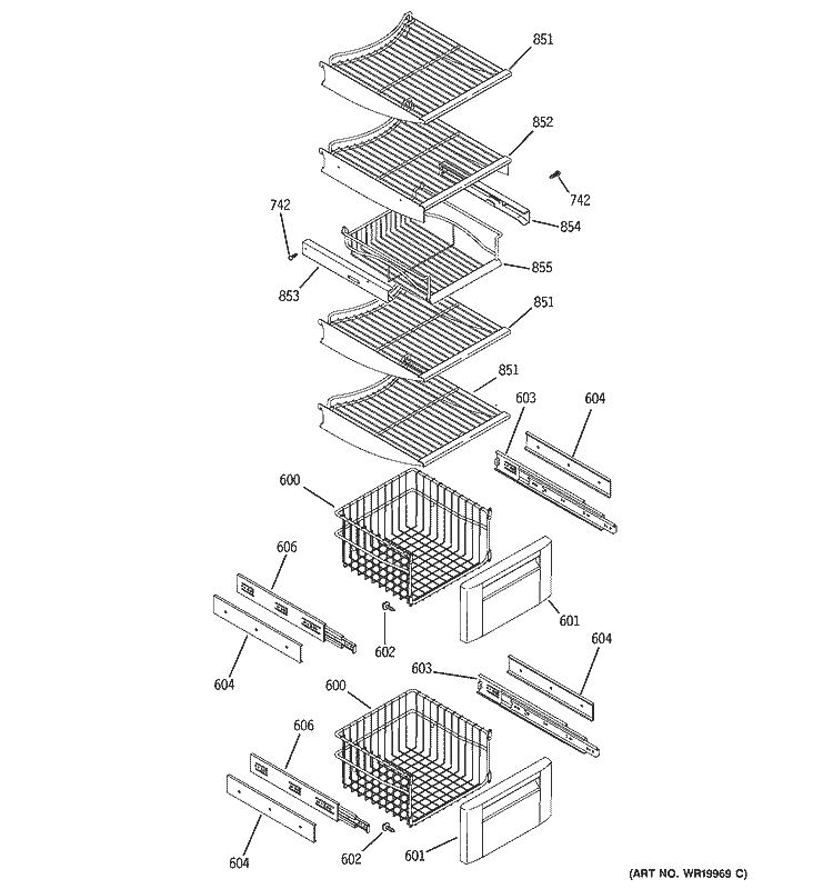 FREEZER SHELVES Diagram and Parts List for ZIS360NRI  General Electric Refrigerator