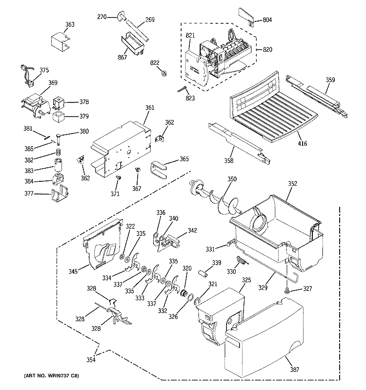 ICE MAKER & DISPENSER Diagram and Parts List for GSG20IESCFBB  General Electric Refrigerator