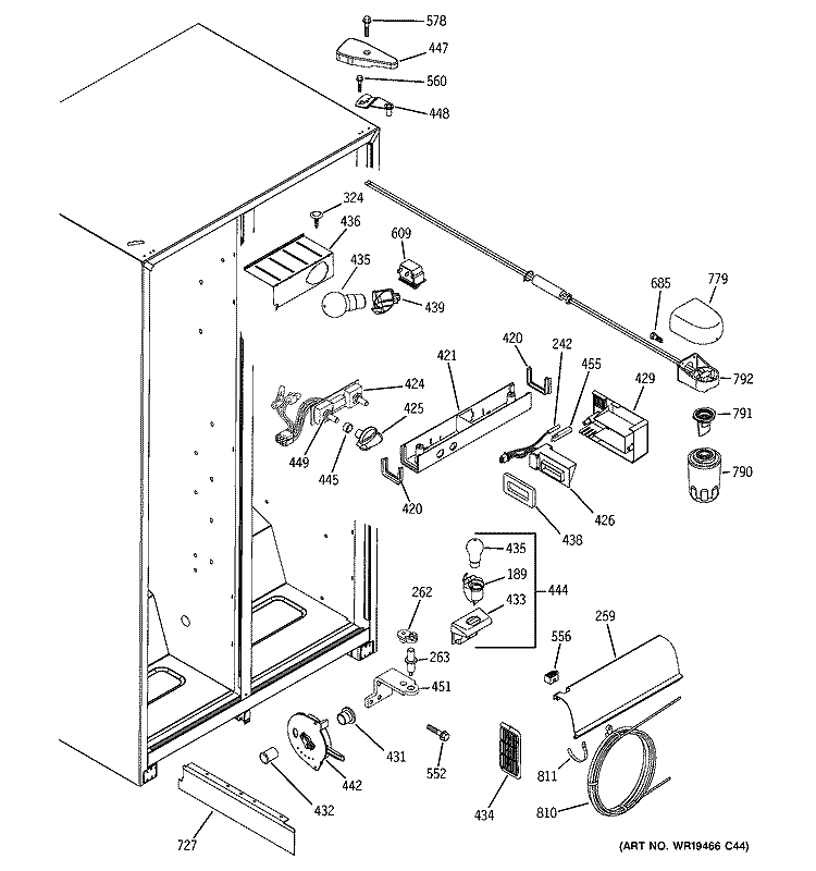 FRESH FOOD SECTION Diagram and Parts List for GSH22JFRJCC  General Electric Refrigerator
