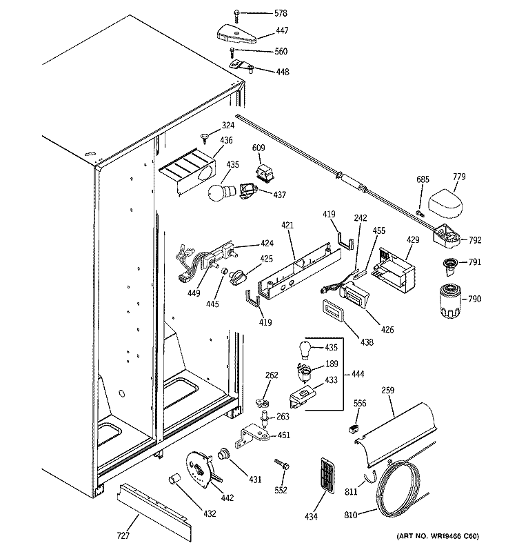 FRESH FOOD SECTION Diagram and Parts List for GSH22UFRJWW  General Electric Refrigerator