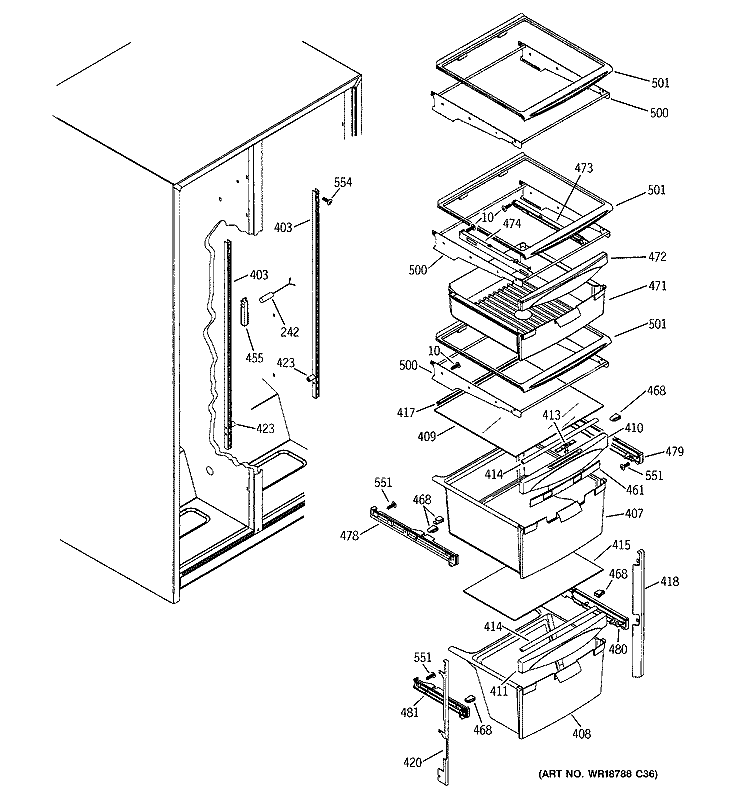 FRESH FOOD SHELVES Diagram and Parts List for GSH22UFRJWW  General Electric Refrigerator