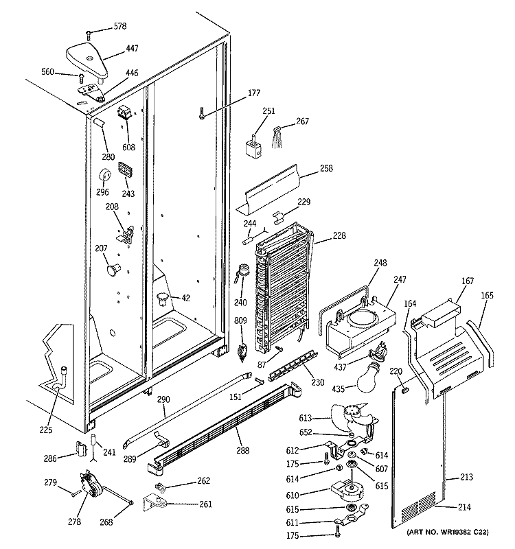 FREEZER SECTION Diagram and Parts List for GSS22IBPMWW  General Electric Refrigerator