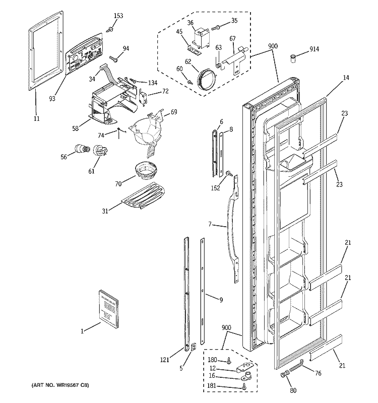 FREEZER DOOR Diagram and Parts List for PSG22MISCFBB  General Electric Refrigerator