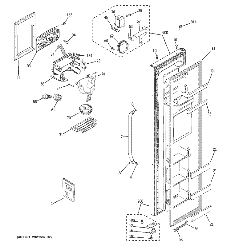 FREEZER DOOR Diagram and Parts List for PSG22SISCFSS  General Electric Refrigerator