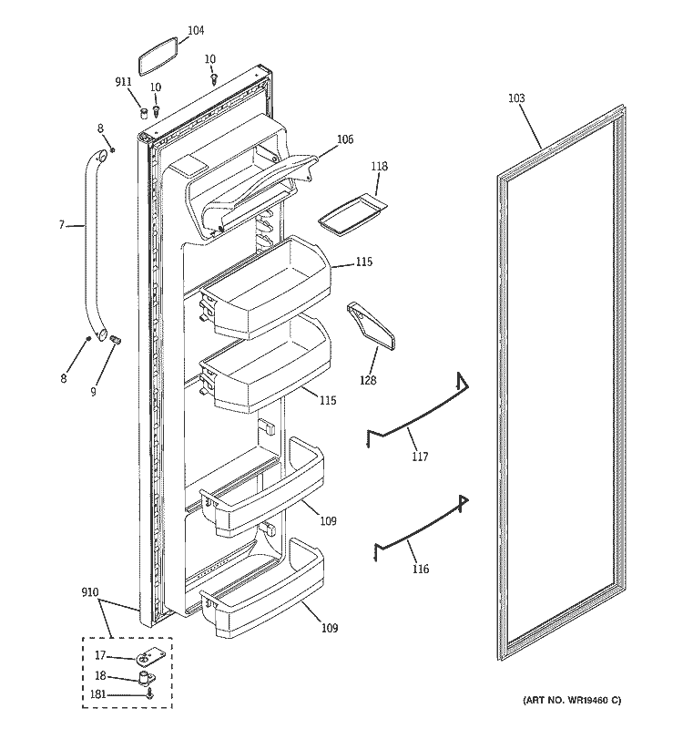 FRESH FOOD DOOR Diagram and Parts List for PSG22SISCFSS  General Electric Refrigerator