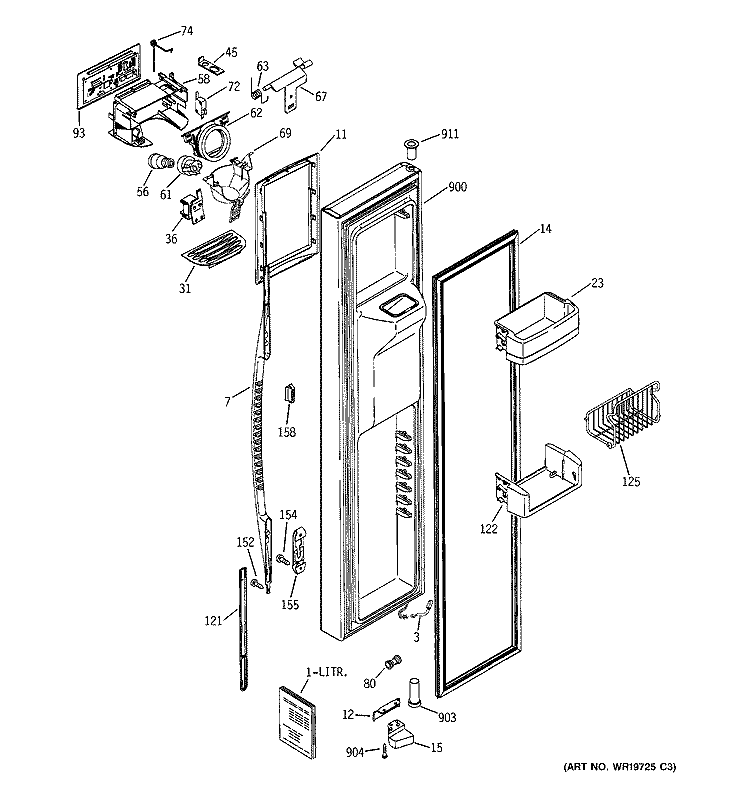 FREEZER DOOR Diagram and Parts List for PCK23NHNEFCC  General Electric Refrigerator