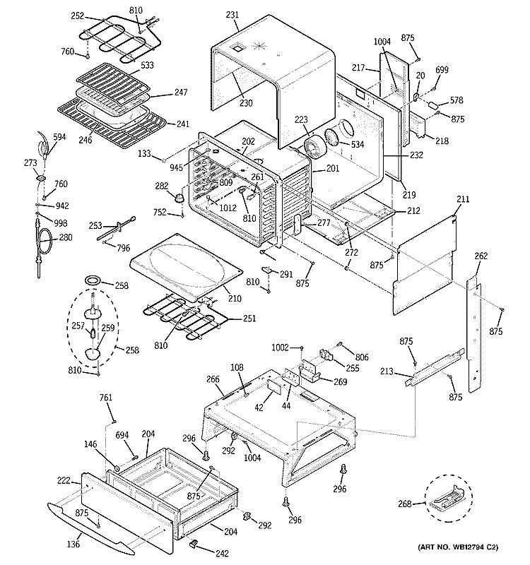 BODY PARTS Diagram and Parts List for JS968SF3SS  General Electric Range