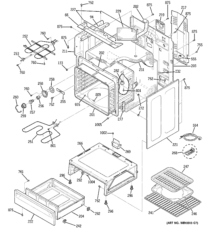 BODY PARTS Diagram and Parts List for ECBP70WK1WW  General Electric Range