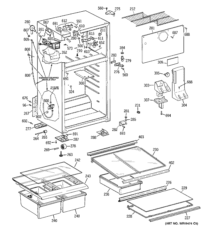 CABINET Diagram and Parts List for GTS18GCSERCC  General Electric Refrigerator