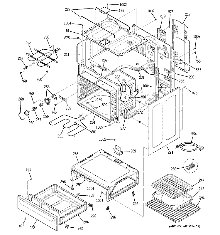 BODY PARTS Diagram and Parts List for JCBP24WK1WW  General Electric Range