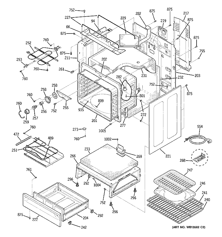 BODY PARTS Diagram and Parts List for JCBP79WK1WW  General Electric Range