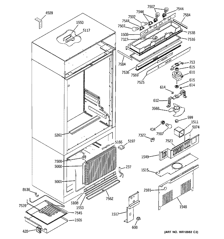 CONTROLS & COMPONENTS Diagram and Parts List for ZIC360NRERH  General Electric Refrigerator