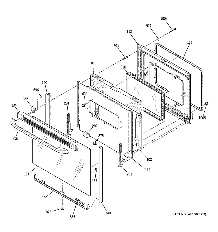 DOOR Diagram and Parts List for JBS55CK1CC  General Electric Range