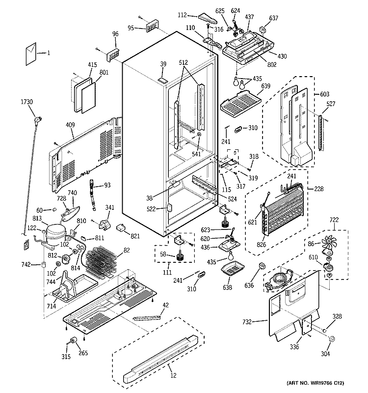 CABINET Diagram and Parts List for GBS22HBRABB  General Electric Refrigerator
