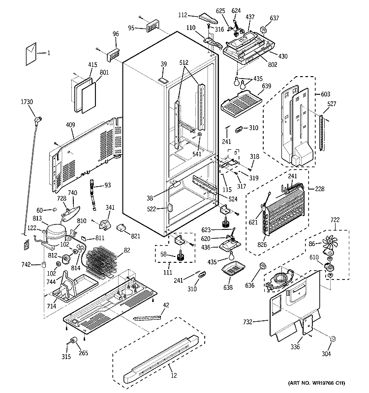 CABINET Diagram and Parts List for GBS22HCRACC  General Electric Refrigerator