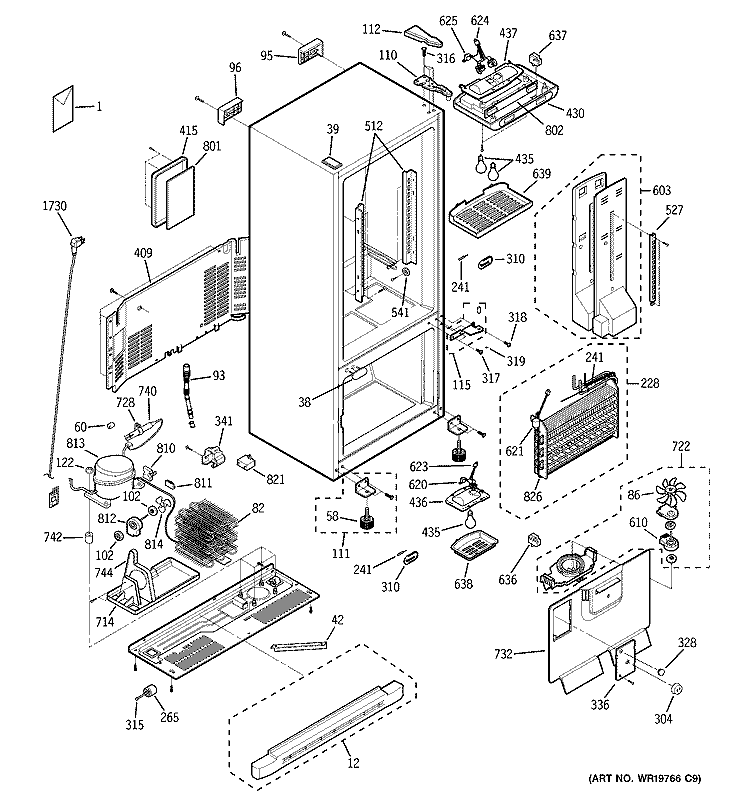 CABINET Diagram and Parts List for GBS22KBRACC  General Electric Refrigerator