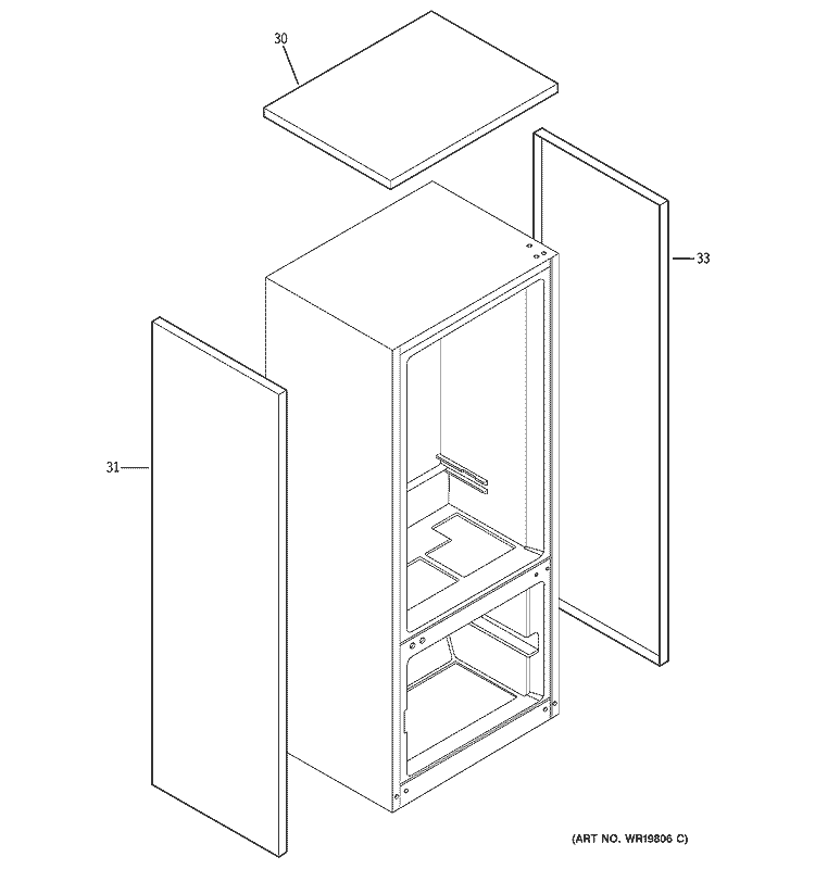 CLAD COMPONENTS Diagram and Parts List for PDW22SCRBRSS  General Electric Refrigerator