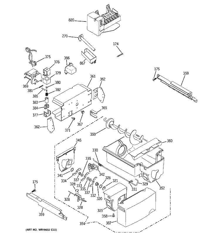 ICE MAKER & DISPENSER Diagram and Parts List for GSC22KGRDBB  General Electric Refrigerator