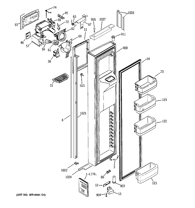 FREEZER DOOR Diagram and Parts List for GIG21IESBFWW  General Electric Refrigerator