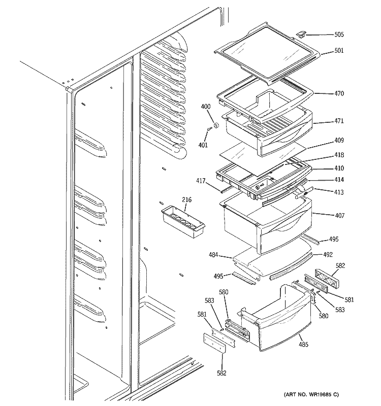 FRESH FOOD SHELVES Diagram and Parts List for GIG21IESBFWW  General Electric Refrigerator