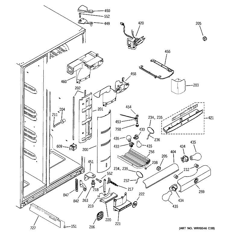 FRESH FOOD SECTION Diagram and Parts List for PSI23NCRDWV  General Electric Refrigerator