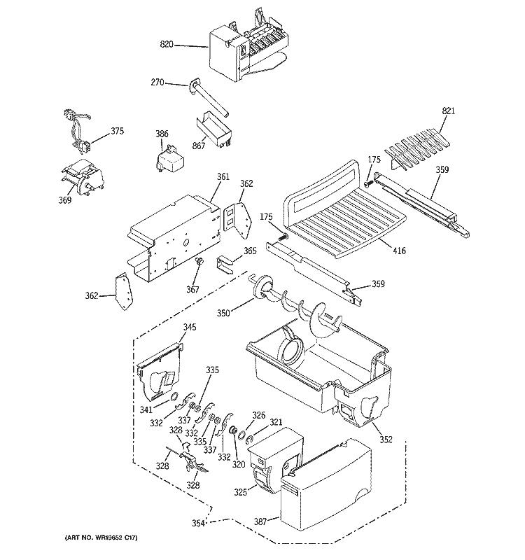 ICE MAKER & DISPENSER Diagram and Parts List for GCR23UDPDWW  General Electric Refrigerator
