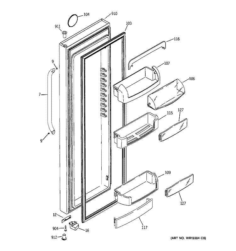 FRESH FOOD DOOR Diagram and Parts List for GCU21YESAFSS  General Electric Refrigerator