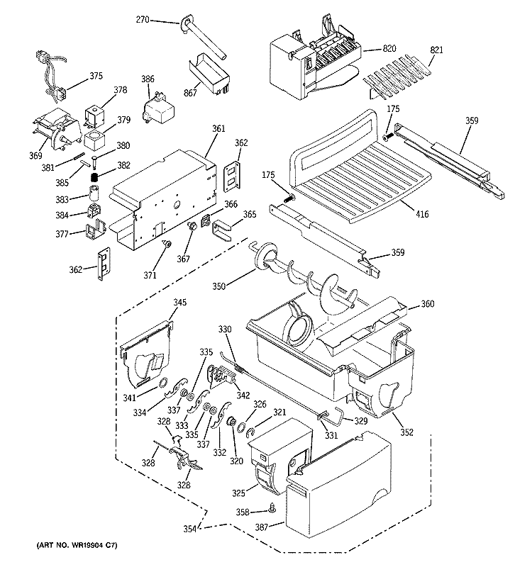 ICE MAKER & DISPENSER Diagram and Parts List for GCU21YESAFSS  General Electric Refrigerator