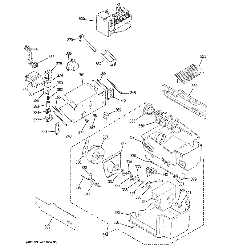 ICE MAKER & DISPENSER Diagram and Parts List for PSI23MGRDWV  General Electric Refrigerator