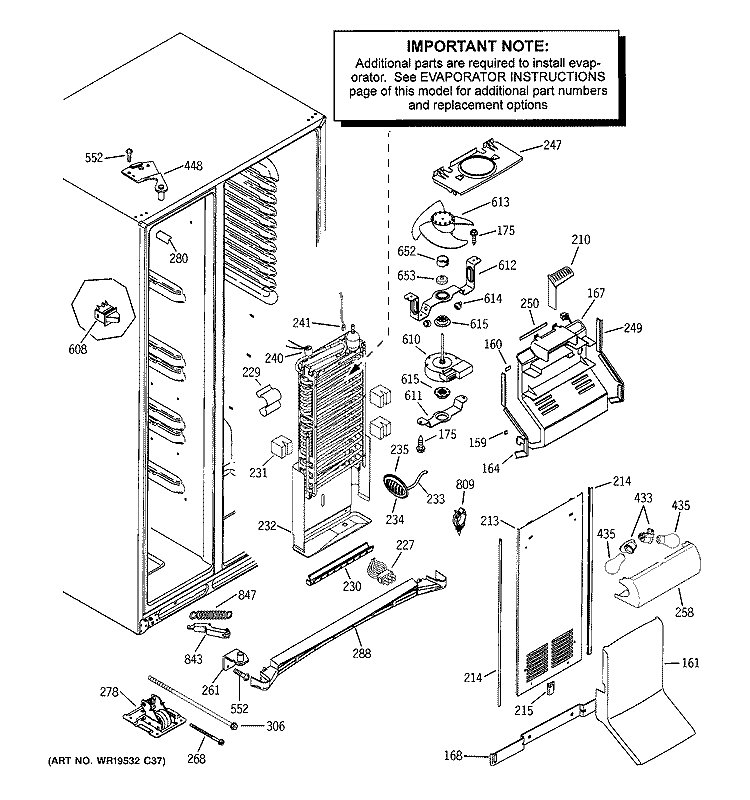 FREEZER SECTION Diagram and Parts List for PHG25MGTAFWW  General Electric Refrigerator