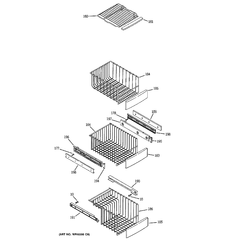 FREEZER SHELVES Diagram and Parts List for PSS23NGSAWW  General Electric Refrigerator